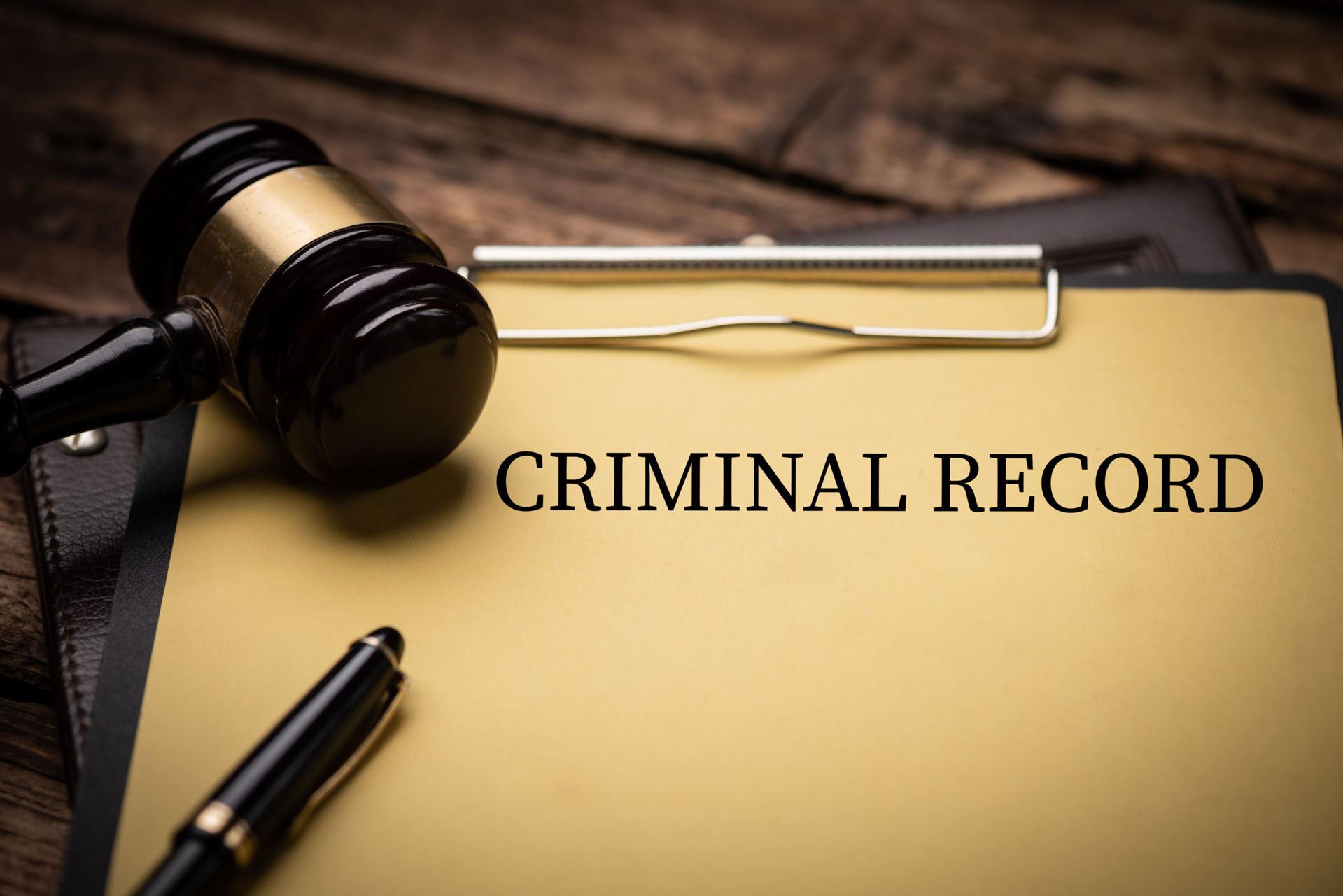 A criminal record file at a court hearing